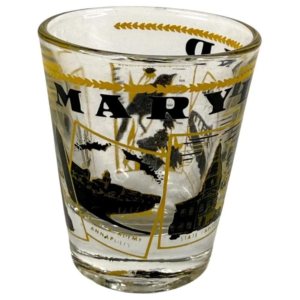 Set Of 4 Vintage Shot Glasses State Theme Maryland Indiana North Dakota And Main